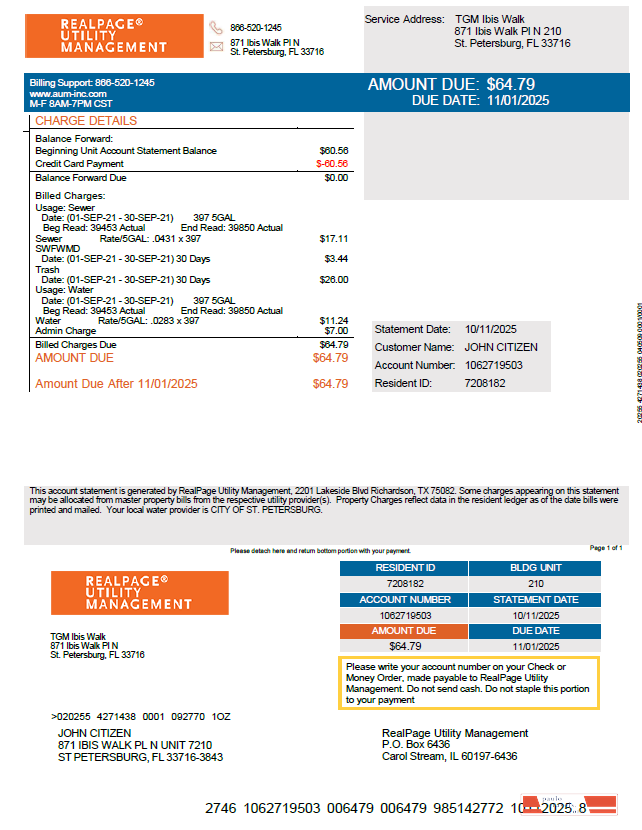 Russia Realpage Utility Management utility bill template in Word and PDF formats